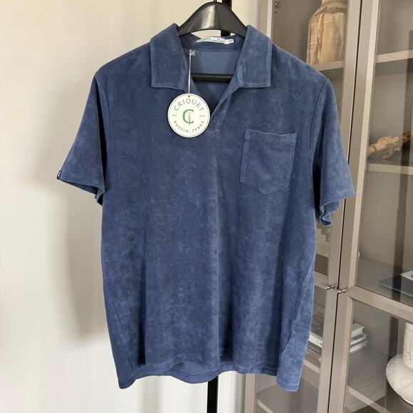 Criquet Terrycloth Vintage Indigo Blue Polo Shirt XL NEW Collared Short Sleeve - Picture 2 of 7